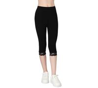 FUTURO FASHION Girls Cotton Capri Leggings with Lace Trim Soft Stretchy Summer Pants for Kids Breathable Skin-Friendly Fabric Black 12 Years