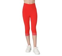 FUTURO FASHION Girls Cotton Capri Leggings with Lace Trim Soft Stretchy Summer Pants for Kids Breathable Skin-Friendly Fabric Red 12 Years