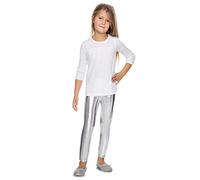 FUTURO FASHION Girl's Shiny Full Length Leggings Wet Look Colourful Latex Pants LTXK Silver Size 110 cm/5 Years