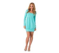 FUTURO FASHION Gorgeous Women's Mini Dress Square Neck Tunic Long Sleeve 2534 Aqua 18 UK (XXXL)