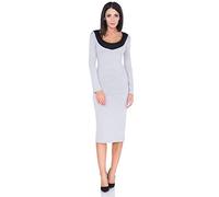 FUTURO FASHION® Ladies Stunning Midi Bodycon Two Tone Long Sleeve Scoop Neck Dress FM28
