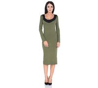 FUTURO FASHION® Ladies Stunning Midi Bodycon Two Tone Long Sleeve Scoop Neck Dress FM28 Khaki