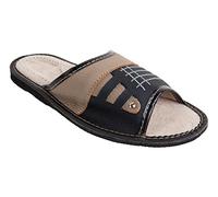 FUTURO FASHION® Mens Very Comfy Leather Slippers Anti-Slip Home Indoor Shoes Slip On House Slippers FOS151 Brown