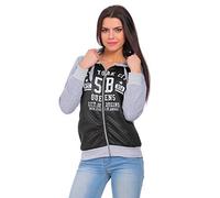 FUTURO FASHION® Women's Active Zipped Hoodie with Pockets with Front Print Long Sleeve Coat Tracksuit Top Colorblock 8-14 FZ64 Black
