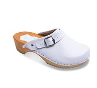 FUTURO FASHION Women's Healthy Natural Genuine Leather Wooden Sole Plain Clogs Unisex Colours , White, 6.5 UK