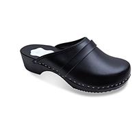 FUTURO FASHION® Women's Healthy Natural Genuine Leather Wooden Sole Plain Clogs White Black Unisex Colours Sizes 3-11 UK