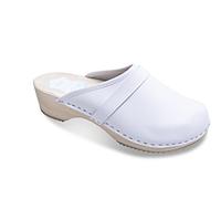 FUTURO FASHION® Women's Healthy Natural Genuine Leather Wooden Sole Plain Clogs White Black Unisex Colours Sizes 3-11 UK