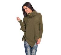 FUTURO FASHION Women's Thick Heavy Poncho Warm Knit Jersey Turtleneck Jumper Sweater with Buttons Acrylic Outerwear Size 8-14 FAS9X Khaki