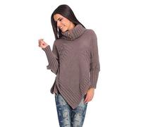 FUTURO FASHION Women's Thick Heavy Poncho Warm Knit Jersey Turtleneck Jumper Sweater with Buttons Acrylic Outerwear Size 8-14 FAS9X
