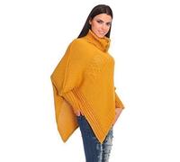 FUTURO FASHION Women's Thick Heavy Poncho Warm Knit Jersey Turtleneck Jumper Sweater with Buttons Acrylic Outerwear Size 8-14 FAS9X Mustard