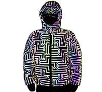FUUBAMB00 Circuit Geometric Pattern Rainbow Reflective Jacket Night Sport Warm Coat Unisex Hip-hop Hooded Fluorescent Clothing,Black,2XL(180cm75kg)