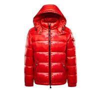 FUUBAMB00 Winter Thicken Down Jackets For Men and Women Short Shiny White Duck Down Jacket Hooded Puffer Coat,Red,XL(170cm55kg)