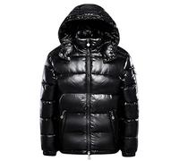 FUUBAMB00 Winter Thicken Down Jackets For Men and Women Short Shiny White Duck Down Jacket Hooded Puffer Coat,Black,2XL(175cm65kg)