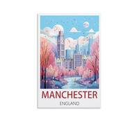 FUUDANG Manchester England Vintage Travel Posters 24x36inch(60x90cm) Canvas Art Poster And Wall Art Picture Print Modern Family Bedroom Decor Posters
