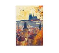 FUUDANG Prague Czech Republic Vintage Watercolor Canvas Wall Art