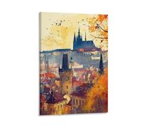 FUUDANG Prague Czech Republic Vintage Watercolor Canvas Wall Art