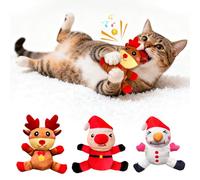 Fuufome 3PC Cat Christmas Toys- Interactive Catnip Filled Teething Chew Toys- Cute Plush Kitty Kitten Exercise Toys