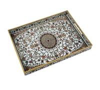 Fuukou Large Plastic Serving Tray with Handles,Decorative Tray for Ottoman Coffee Table,Large Rectangular Boho Tray for Living Room Bathroom and Kitchen Counter,16"X12"