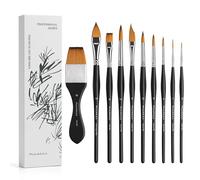 Fuumuui 10PCS Professional Watercolour Brushes, Synthetic Kolinsky Sable Hair Brush Set with Ergonomic Triangular Handle Round, Flat, Cat's Tongue, Dagger for Watercolor Acrylic Gouache Inks Painting