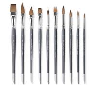 Fuumuui 10Pcs Sable Watercolor Brushes Set - Rubber-Coated Birch Grip, Flat Round Dagger Cat Tongue Comb & Needle Tips, Pointed Tail for Highlight Scraping, Professional Artist Grade