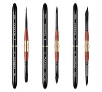 Fuumuui 3PCS Double-Ended Travel Sable Watercolour Paint Brushes with Pocket Size Leather Pouch Perfect for Watercolor Gouache Ink Painting
