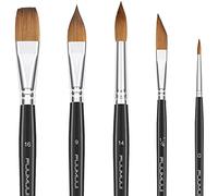 Fuumuui 5PCS Sable Watercolor Brush Set, Professional Artist Kolinsky Paint Brushes, Round, Flat, Dagger & Cat’s Tongue for Watercolour, Acrylics, Gouache & Ink