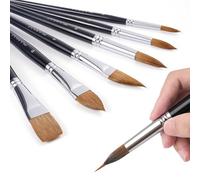 Fuumuui 7PCS Kolinsky Sable Watercolour Brush Set, Professional Artist Paint Brushes with Patented Extended points Design, Round, Flat, Oval, Mop for Fine Detail, Gouache, Ink, Watercolour Painting