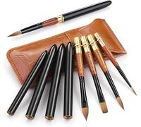 Fuumuui Sable Travel Watercolour Brushes 4pcs | Fuumuui Elegant Kolinsky Sable Travel Brushes Kit with Leather Pouch Perfect for Watercolor Gouache Ink Painting