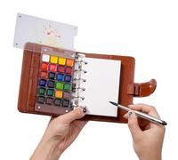 Fuumuui Travel Watercolour Paint Set 24 Colors, PU Leather Watercolour Sketchbook Set - 20 Sheets Cotton Watercolour Paper, Dual-Tip Travel Brush, Metal Clip for Artists Painters Students