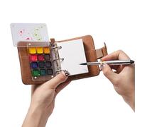 Fuumuui Travel Watercolour Set 12 Colors, PU Leather Watercolour Paint Set with 20 Sheets Cotton Watercolour Paper, Dual-Tip Travel Brush with Graphite Tip, Metal Clip for Artists Painters Students