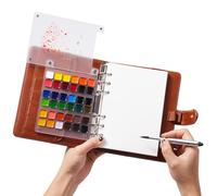 Fuumuui Travel Watercolour Set 36 Colors, PU Leather Watercolour Paint Set with 20 Sheets Cotton Watercolour Paper, Dual-Tip Travel Brush with Graphite Tip, Metal Clip for Artists Painters Students