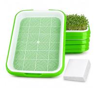 Fuuner 6 Pack Seed Sprouting Trays 34 x 25cm, Fine Drainage Holes Microgreens Growing Kit with 24 Planting Papers, Reusable PP, BPA Free Germination Trays for Mung Beans, Alfalfa, Wheatgrass