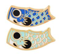 Fuuroottly 2 Pcs Cartoon Fish Flag Carp Brooch Japanese Soft Enamel Pin Couples Lovers Badge Cute Animal Collar Brooch - Blue & Navy Blue