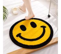 FUURY Smiley Face Rug/Bath Mat - Soft Plush Round Accent Rug with Non-Slip Backing for Bedroom, Dorm, Living Room, or Bathroom (Yellow)