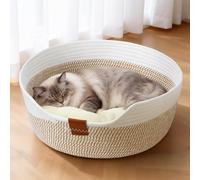 Fuutilake Washable Cat Bed with Cushion,47 cm Cat Basket with Cushion Pad from Cotton Ropes, for Kitten Puppy All Cats & Small Dogs, Double Use In Winter & Summer
