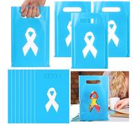 Fuutreo 100 Pcs Blue Ribbon Awareness Plastic Treat Bags Bulk Gift Bags for Items Goody Candy Joint Sclerosis Colon Cancer for Public Benefit Activities Party Favors Supplies