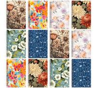 Fuutreo 12 Pcs Spiral Notebook for Work A5 8.3 x 5.7 Inch College Ruled Spiral Journal Notebook Kraft Cover Ruled Paper, 12 Color, 60 Sheets, 120 Pages for Office School (Vintage Flower,Innovative)