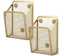 Fuutreo 2 Pcs Large Magnetic Pencil Holder Mesh Stainless Steel Pen Basket Magnetic Pen Cups Storage Organizer for Fridge Whiteboard Blackboard Kitchen Refrigerator Locker Home Office School(Gold)