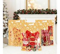 Fuutreo 20 Pcs Gold Christmas Gift Bags 15.8x19.7 Inch Clear Christmas Plastic Bags Resealable Festive Candy Treat Pouches with Handles for Winter Xmas Holiday Gift Candy Wrap Supplies Decoration