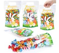 Fuutreo 25 Pcs Happy Easter Gift Bags Self Sealed Bunny Pouches Spring Favor Pouches with Handles Spring Plastic Bags for Egg Hunt Holiday Party Candy Gift Wrap Supplies Decoration(Easter)