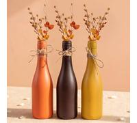 Fuutreo 3 Pcs Colorful Ceramic Vase Set Burnt Orange Rustic Home Decor Small Flower Vases Fall Modern Farmhouse Vase with Tie Hemp Rope for Home Decor Living Room, Table, Shelf, Entryway