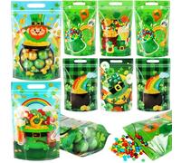 Fuutreo 30 Pcs St. Patrick's Day Gift Bags Shamrock Plastic Treat Bags Resealable Irish Lucky Pattern Pouches with Handles for St. Patrick's Party Candy Gift Wrap Supplies Decoration(Shamrock)