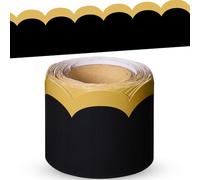 Fuutreo 32.8ft Graduation Wave Bulletin Board Borders Happy Black Gold Die Cut Board Trim Chalkboard Wall Decor for Elementary School Classroom Home Door Graduation Party Supplies