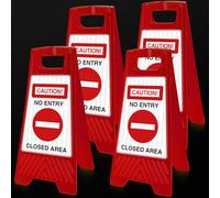 Fuutreo 4 Pcs Reflective No Entry Sign 24 Inch Portable Handle Standing Closed Area Warning Sign Collapsible Two Sided Caution No Entry Sign for Indoor Outdoor Commercial Street Public Areas (Red)