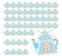Fuutreo 50 Pcs Spring Tea Party Favor Boxes Tea Party Decorations Vintage Floral Teapot Box Flower Teapot Candy Gift Case for Women Garden Wedding Bridal Shower Birthday(Blue)