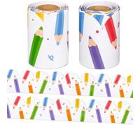 Fuutreo 52.5 ft Bulletin Board Border Decorations 2 Rolls Rainbow Crayon Pencil Border Trim for Back to School Classroom Chalkboard Blackboard Wall Window Door Decor Teacher DIY Supply(Pencil White)