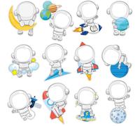 Fuutreo 60 Pcs Astronaut Cutouts Astronaut Planet Rocket Spacecraft DIY Photo Craft Cutouts Space Bulletin Board Decoration for Outer Space Themed Party Supplies School Offices Classroom Door Decor