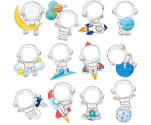 Fuutreo 60 Pcs Astronaut Cutouts Astronaut Planet Rocket Spacecraft DIY Photo Craft Cutouts Space Bulletin Board Decoration for Outer Space Themed Party Supplies School Offices Classroom Door Decor