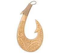 Fuutreo Carved Makau Fish Hook Wooden Wall Decor 11.8 Inch, Natural Maui | Polynesian Inspired Style, Tribal Engraved Patterns, Nautical Theme Gift for Men, Rope Handle, Home Wall Hanging Decor