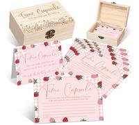 Fuutreo Time Capsule 1st Birth Keepsake with Cards and Wooden Box Baby Time Capsule First Birthday Party Games Gifts for Guests Baby Shower Party Activities (Strawberry)